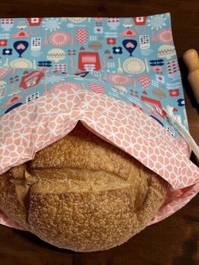 Baking Print Cotton Bread Bag, Reusable Sourdough Storage Bag, Handmade Bag